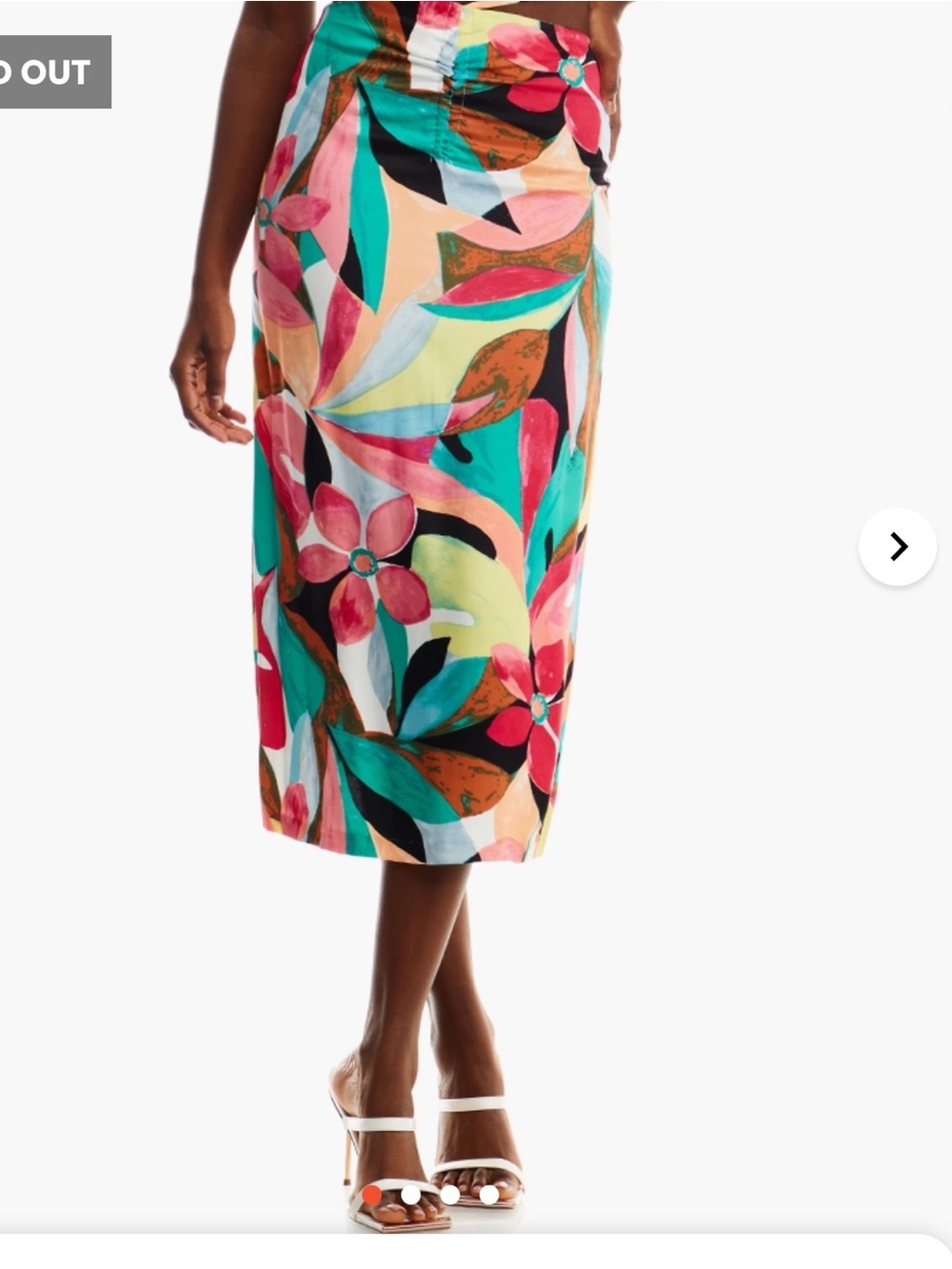 Forever 21 Tropical Floral Midi Skirt in Pink, Teal, Black